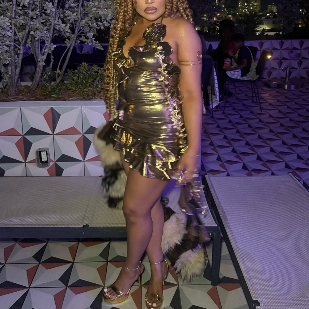 Metallic Ruffle Mini Dress - Picture 2 of 5